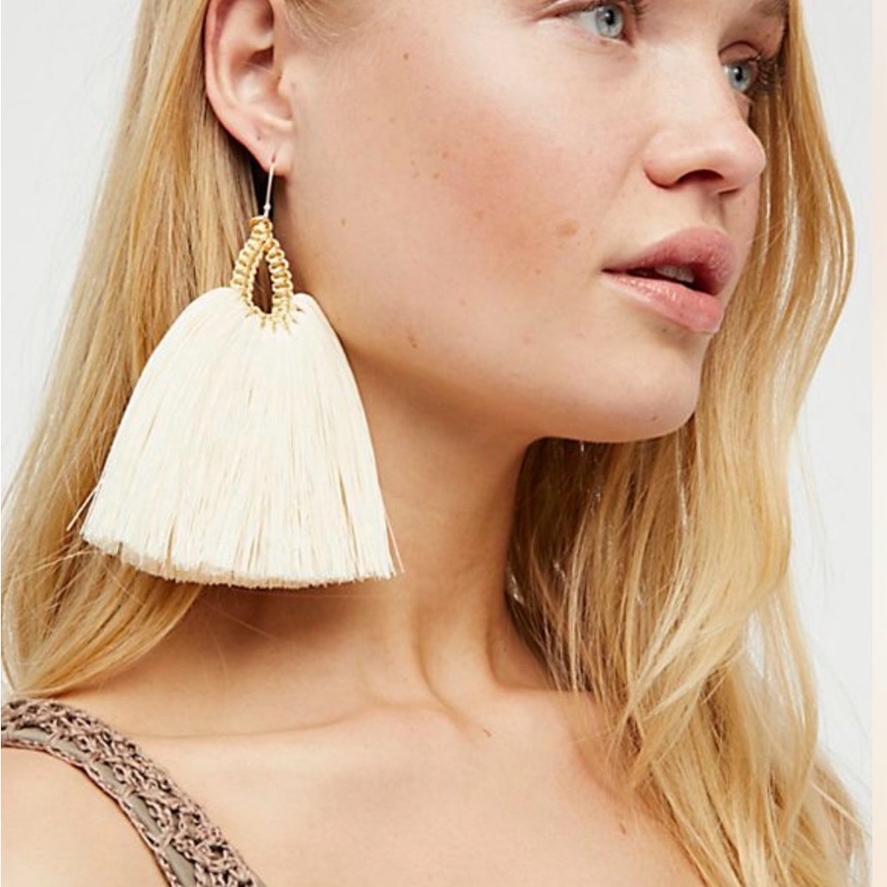 Free People Caralarga Gallos Cream Tassel Earrings